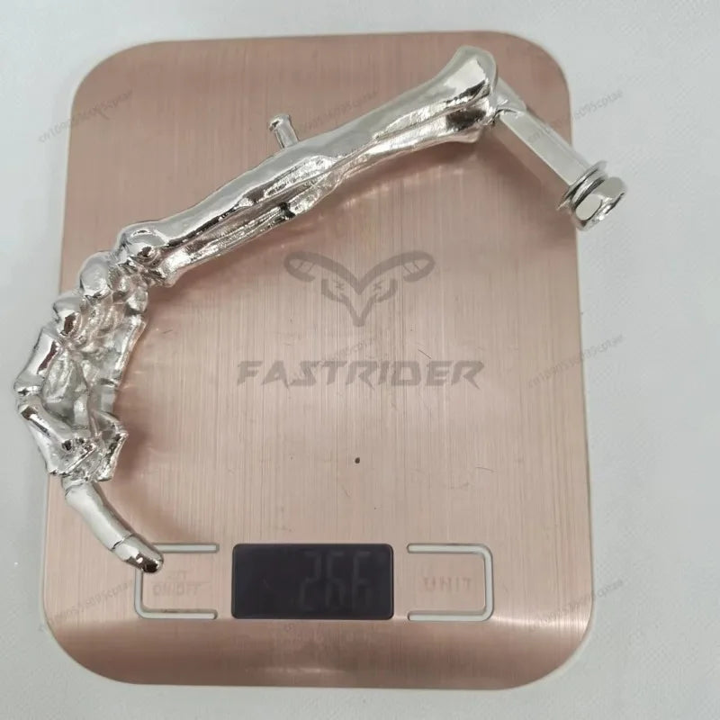 Silver-colored bone-shaped alloy bracelet with textured surface and polished finish for vertical middle finger metal motorcycle stand motorcycle kickstands
