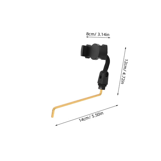 Black plastic saxophone phone mount with gold metal arm portable music holder for outdoor playing saxophone use