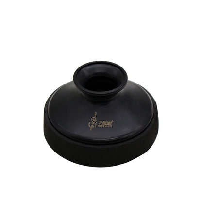 Black matte-finish plastic alto saxophone silencer with gold embossed slade logo for quality woodwind musical use
