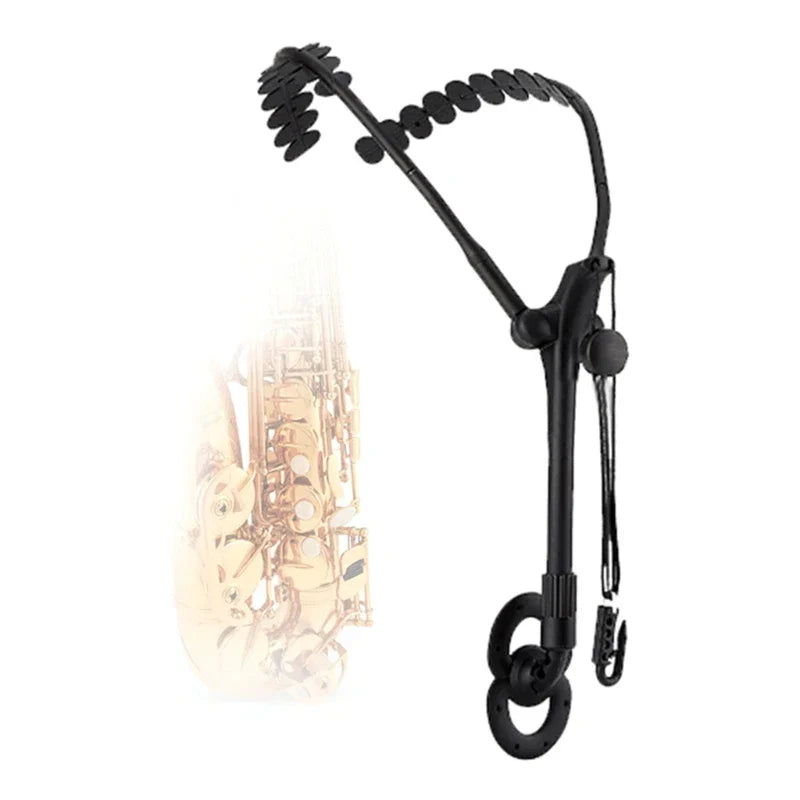 Black plastic alto soprano tenor saxophone double shoulder neck lanyard woodwind musical strap with adjustable clamps and padding