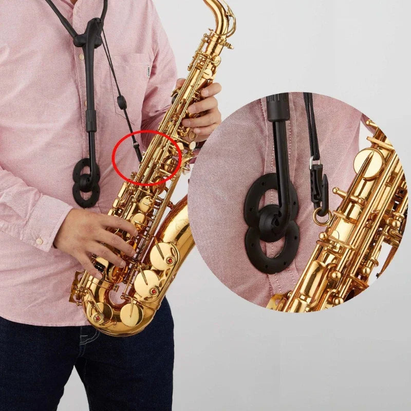 Black plastic alto soprano tenor saxophone neck lanyard woodwind musical double shoulder strap with adjustable clasp