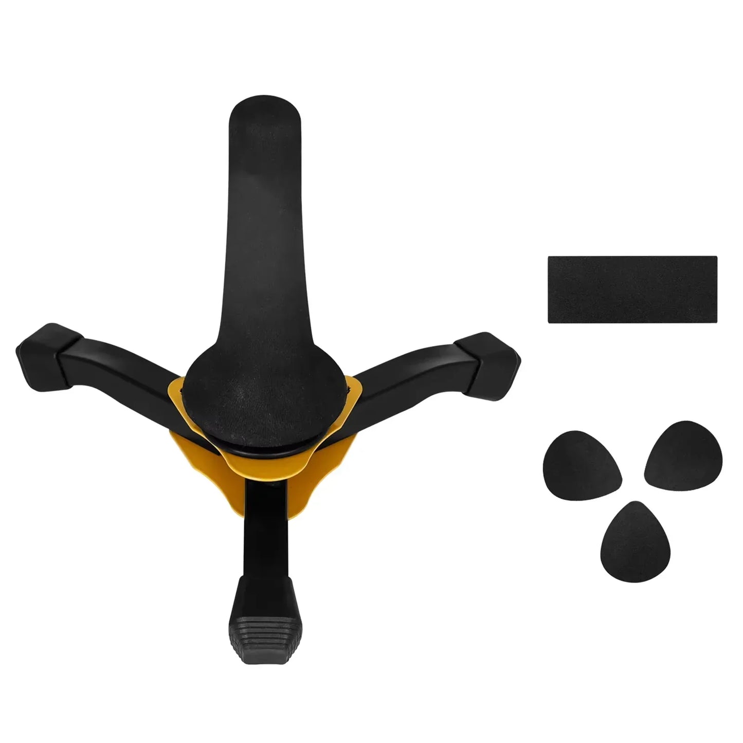Black and yellow portable foldable professional tenor soprano saxophone stand with three adjustable metal arms