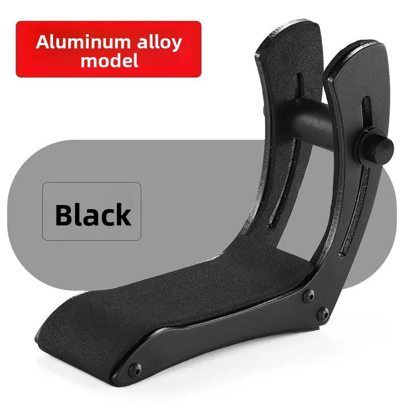 Black aluminum alloy electric guitar practice stand with sleek curved design and adjustable clamp mechanism portable use