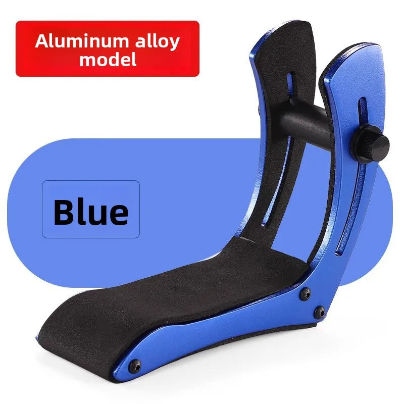 Blue aluminum alloy electric guitar practice stand with black padded sections and central adjustment knob portable design