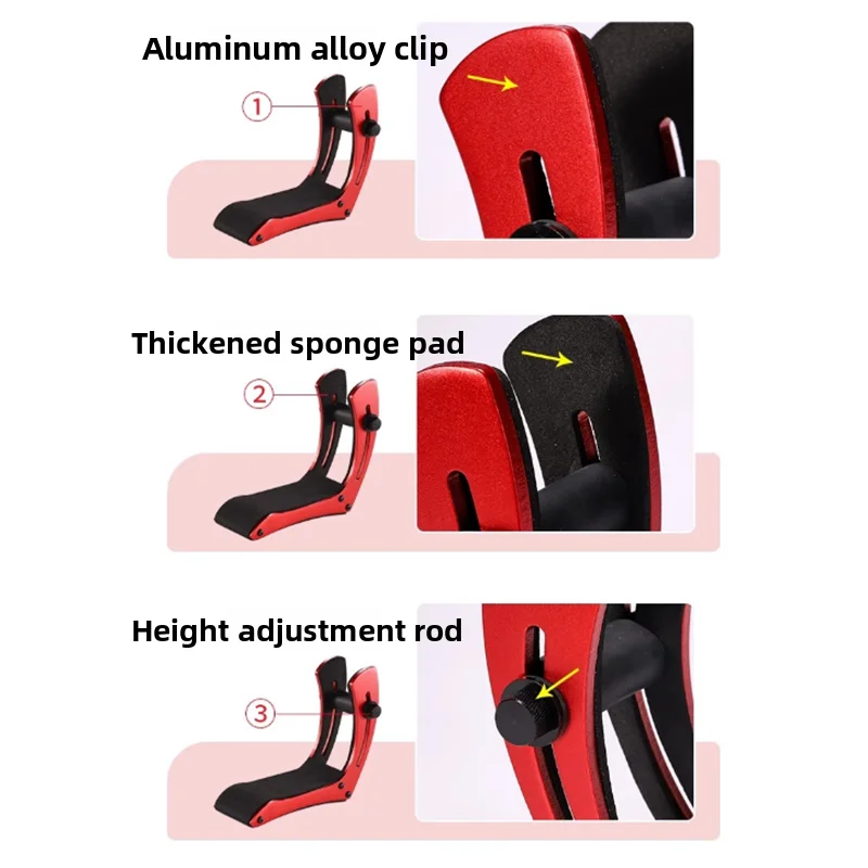 Red and black adjustable clip with aluminum alloy frame and thickened sponge pad for aluminum alloy electric guitar practice stand portable