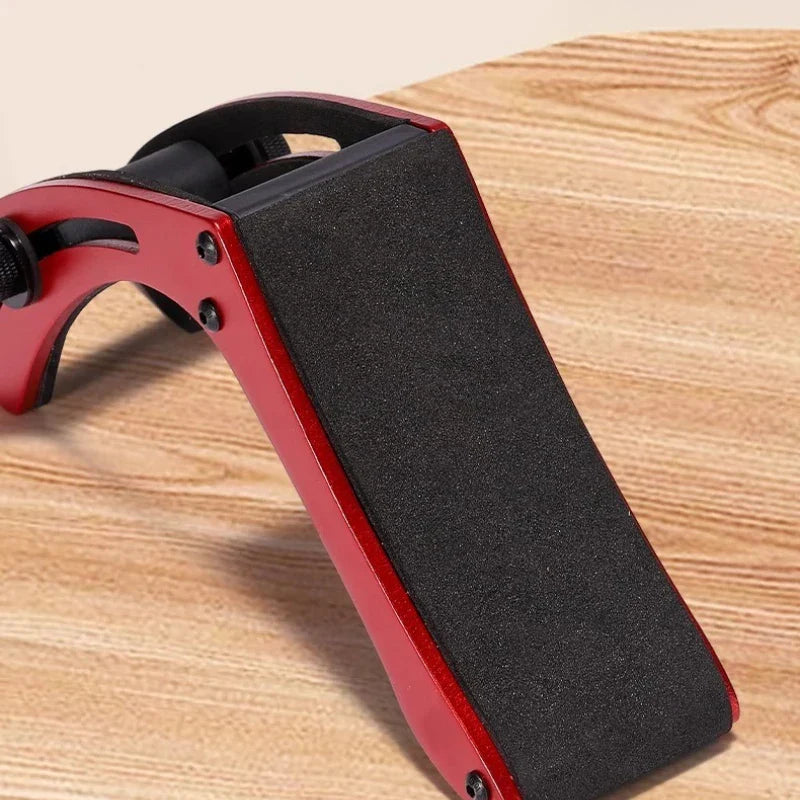 Red and black ergonomic foot arch support with textured grip surface for aluminum alloy electric guitar practice stand portable use