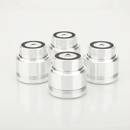 Set of four silver aluminum alloy maglev float speaker stand spikes with black rubber inserts for turntable cd player dac