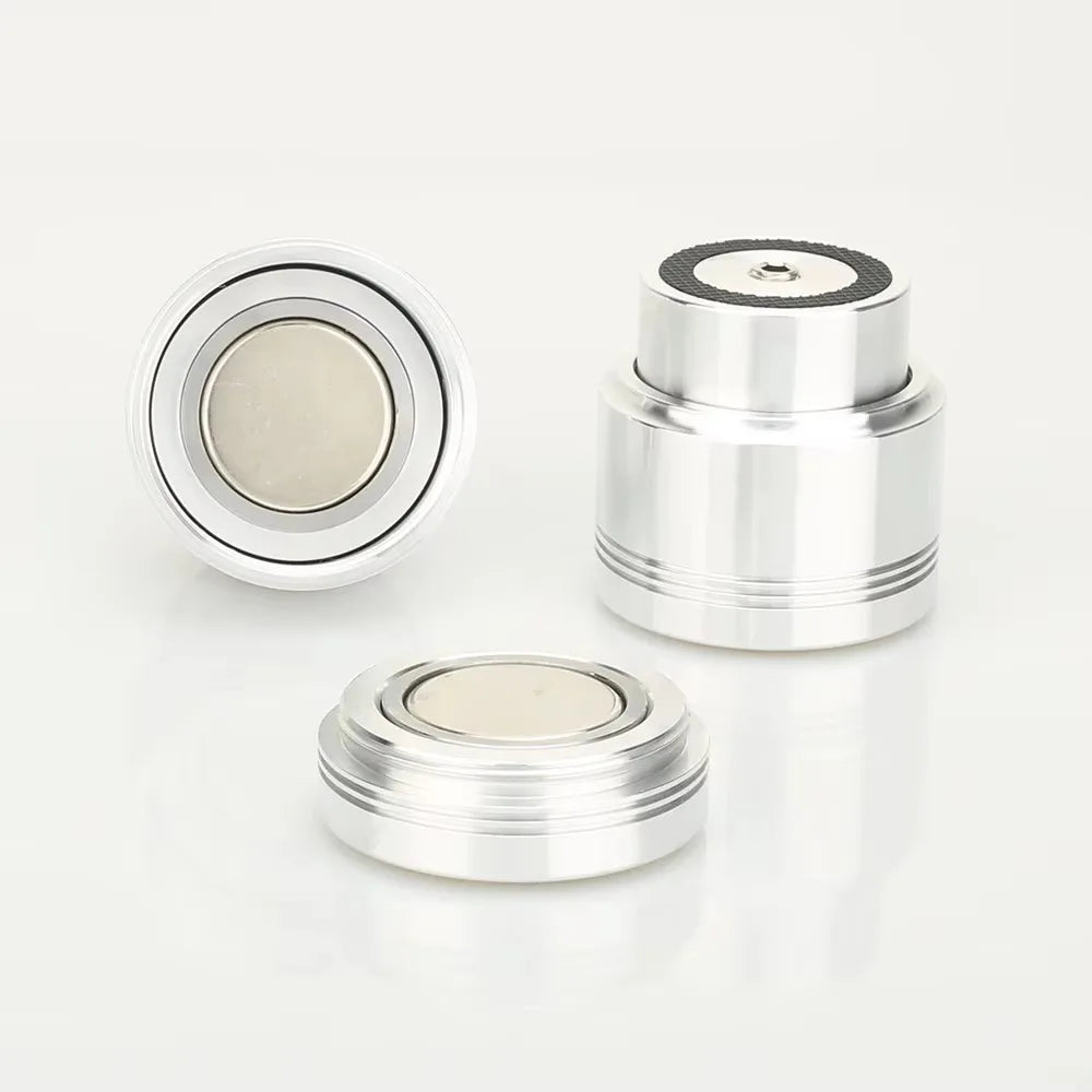 Silver cylindrical aluminum alloy maglev float speaker stand spikes with metallic finish for turntable cd player and computer dac
