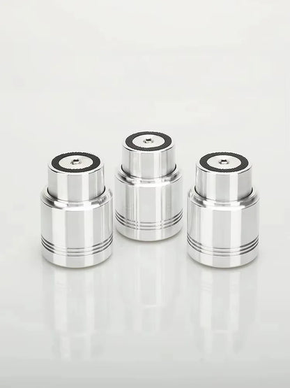 Three silver aluminum alloy maglev float speaker stand spikes with black rubber seals for turntable cd player and computer dac