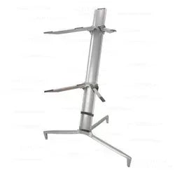 Silver metallic aluminum alloy keyboard stand with double layers and tripod base for electronic piano support
