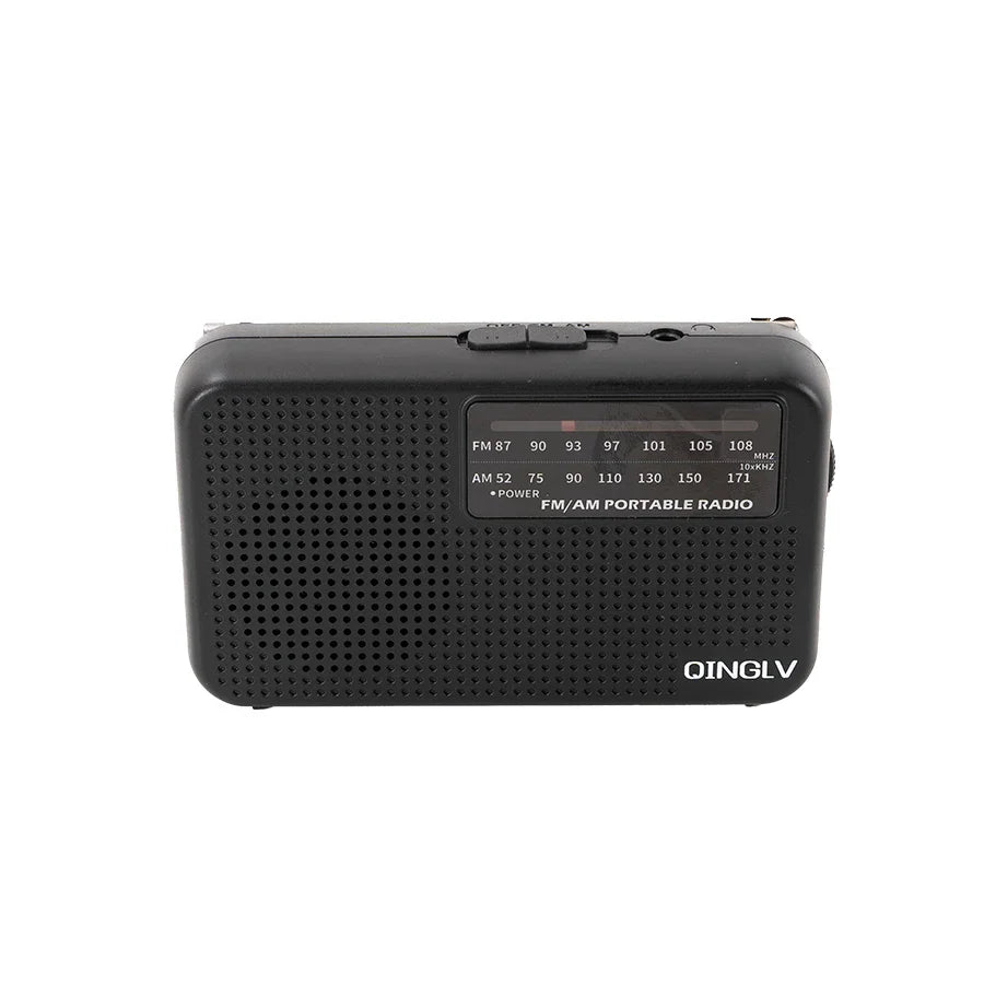 Black qinglv am fm portable radio with perforated front panel digital frequency display and high sound quality