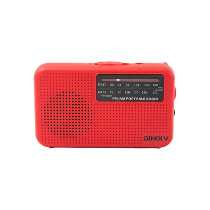 Red plastic am fm portable radio with high sensitivity speaker grille and black control panel for clear sound quality