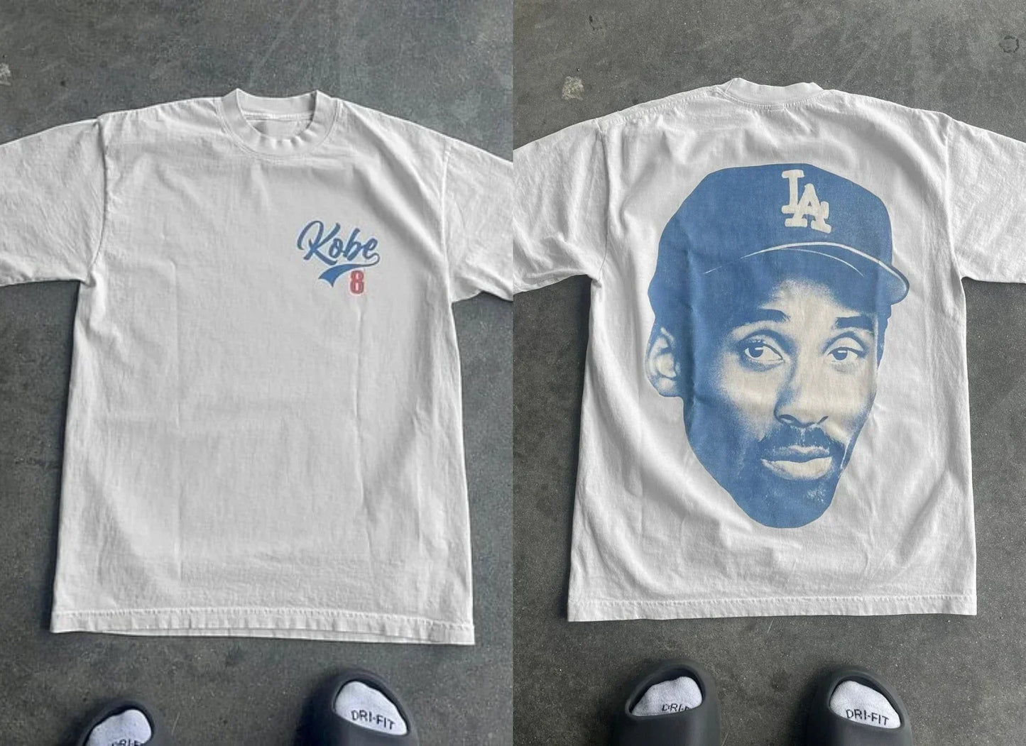 White cotton basketball tops y2k t shirt with blue red kobe 8 logo front and detailed blue portrait on back american harajuku high oversized couples goth style