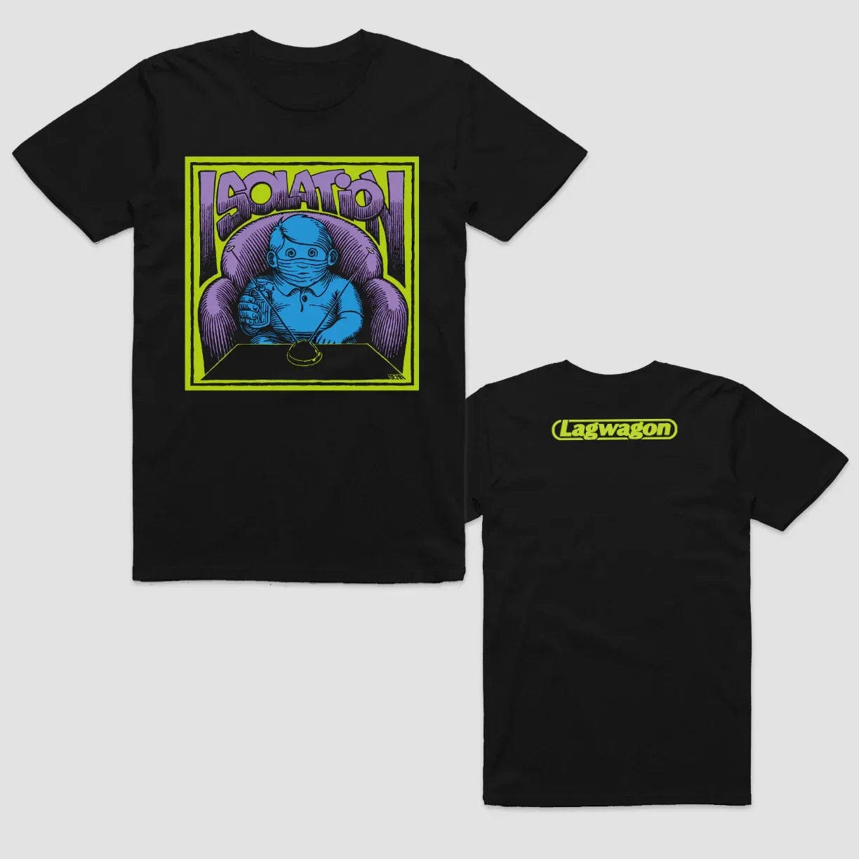 American hip hop band cotton black t-shirt with overszied short sleeves featuring neon graphic of cartoon character isolation