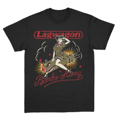 Black cotton American hip hop band cotton black overszied short sleeves t-shirt with vintage Lagwagon bomb graphic print