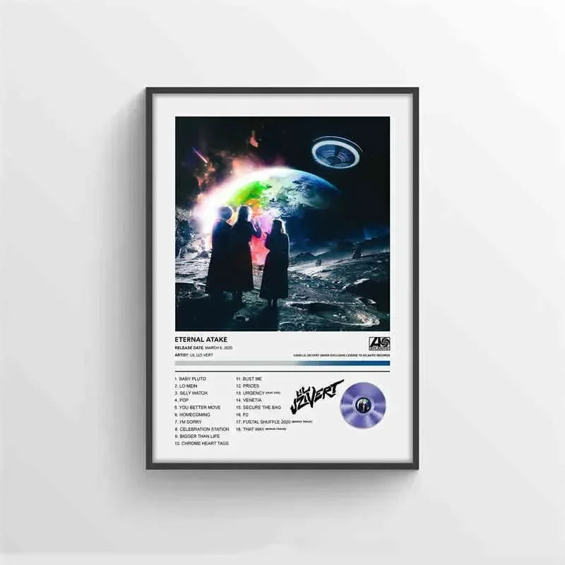 Black-framed pink tape poster featuring lil uzi vert american hip hop album eternal atake cosmic art print