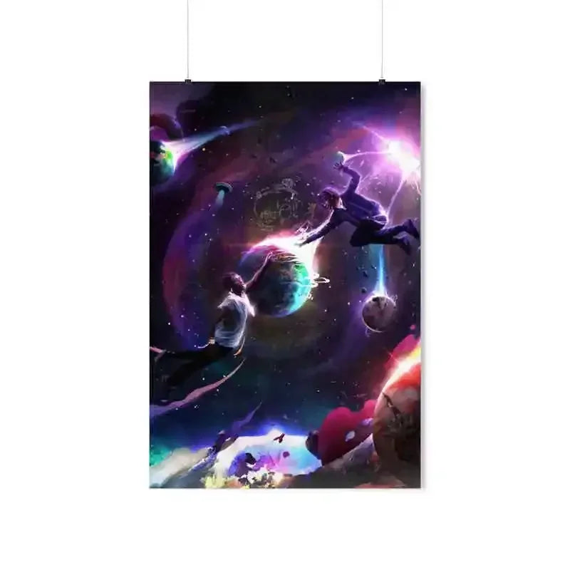 Vibrant cosmic art pink tape poster featuring lil uzi vert american hip hop album cover with glowing planet and nebulae