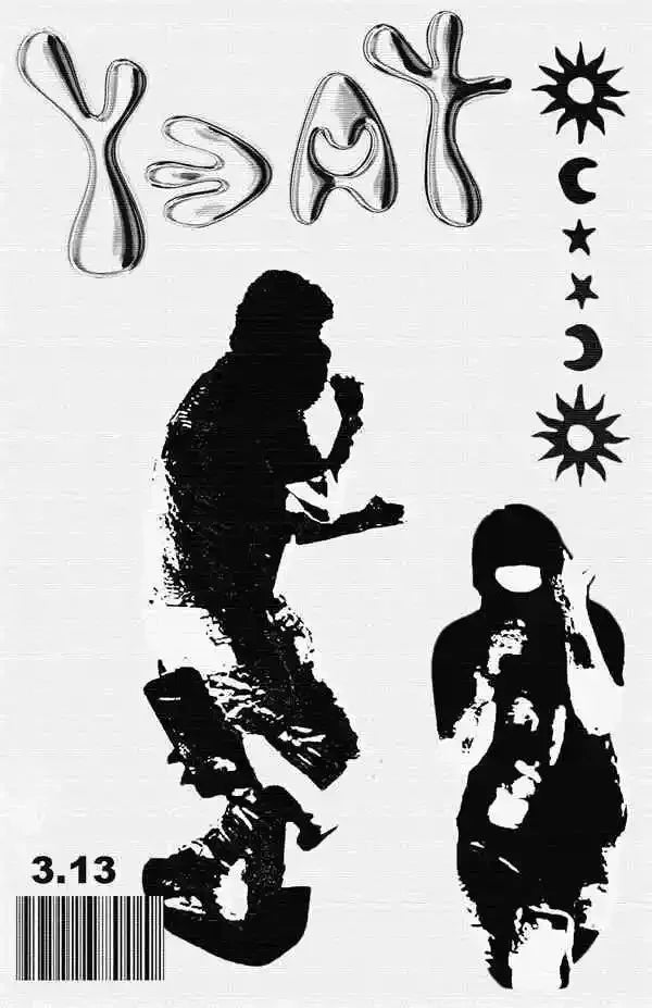 Black and white stylized canvas painting poster featuring rapper star yeat and celestial symbols for living room decor