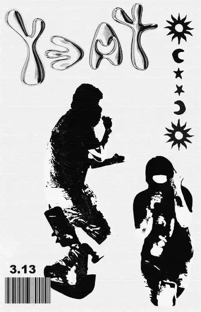 Black and white stylized canvas painting poster featuring rapper star yeat and celestial symbols for living room decor