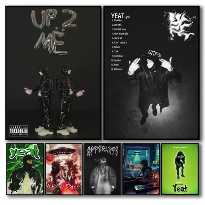 Black glossy figurines with white shoes and pink bottles in american hip hop rapper star yeat canvas painting posters