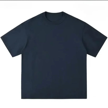 Dark navy blue plain short-sleeved t-shirt with crew neck featuring american hip hop y2k portrait double-sided printing