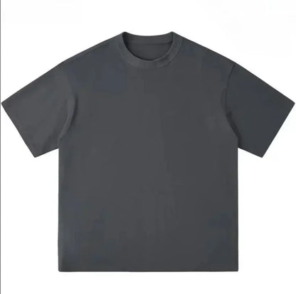 A minimalist dark gray crewneck t shirt with relaxed oversized fit featuring american hip hop y2k portrait double sided printing