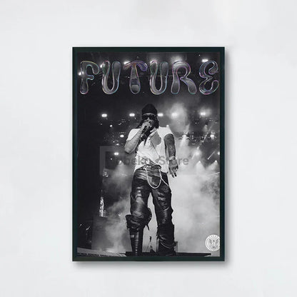 Black-and-white framed future album poster featuring american rapper future in performance attire for home room rap decor
