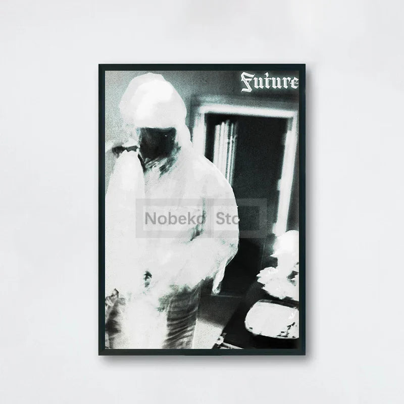 Black-framed black-and-white canvas future album poster featuring american rapper future for home room rap decor