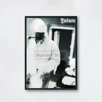 Black-framed black-and-white canvas future album poster featuring american rapper future for home room rap decor