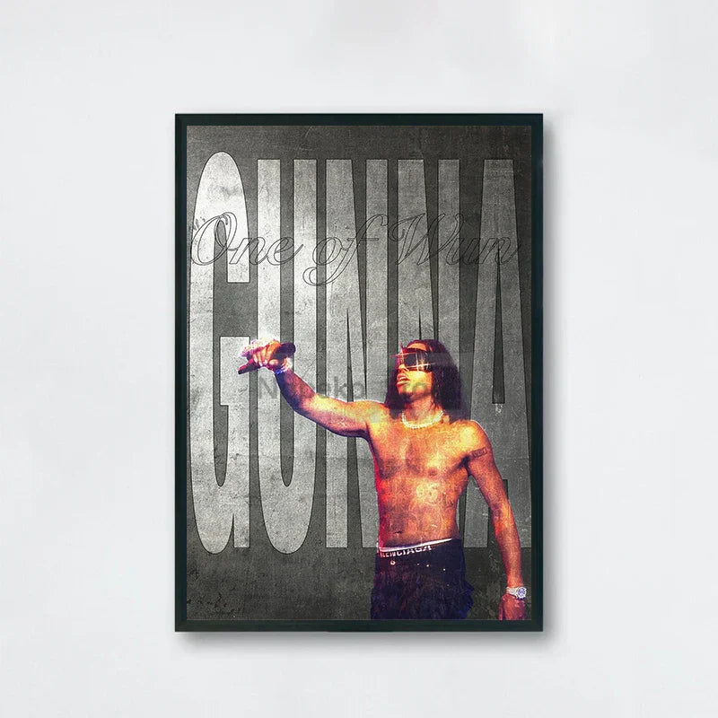 Black-framed future album poster with gold-toned 21 savage portrait holding microphone for home room rap decor