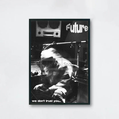 Black and white framed future album poster featuring american rapper future in a recording studio for home room rap decor