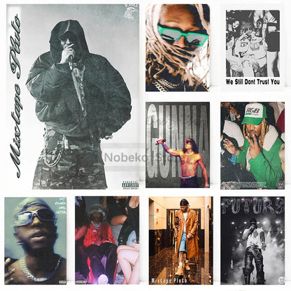 Collection of nine black-and-white and color future album poster prints showcasing american rapper future for home room rap decor