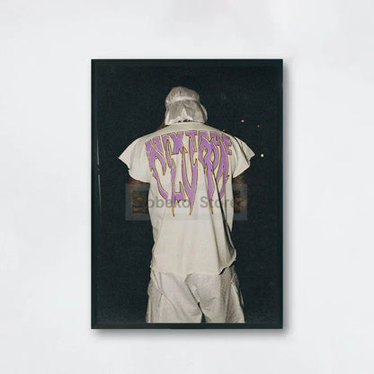 A framed future album poster featuring a person wearing an off-white mixtape clip t-shirt for home room rap decor