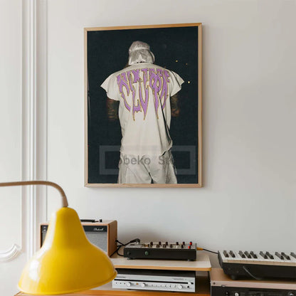Framed future album poster featuring american rapper future in white t shirt with purple mixtape club lettering for home room rap decor