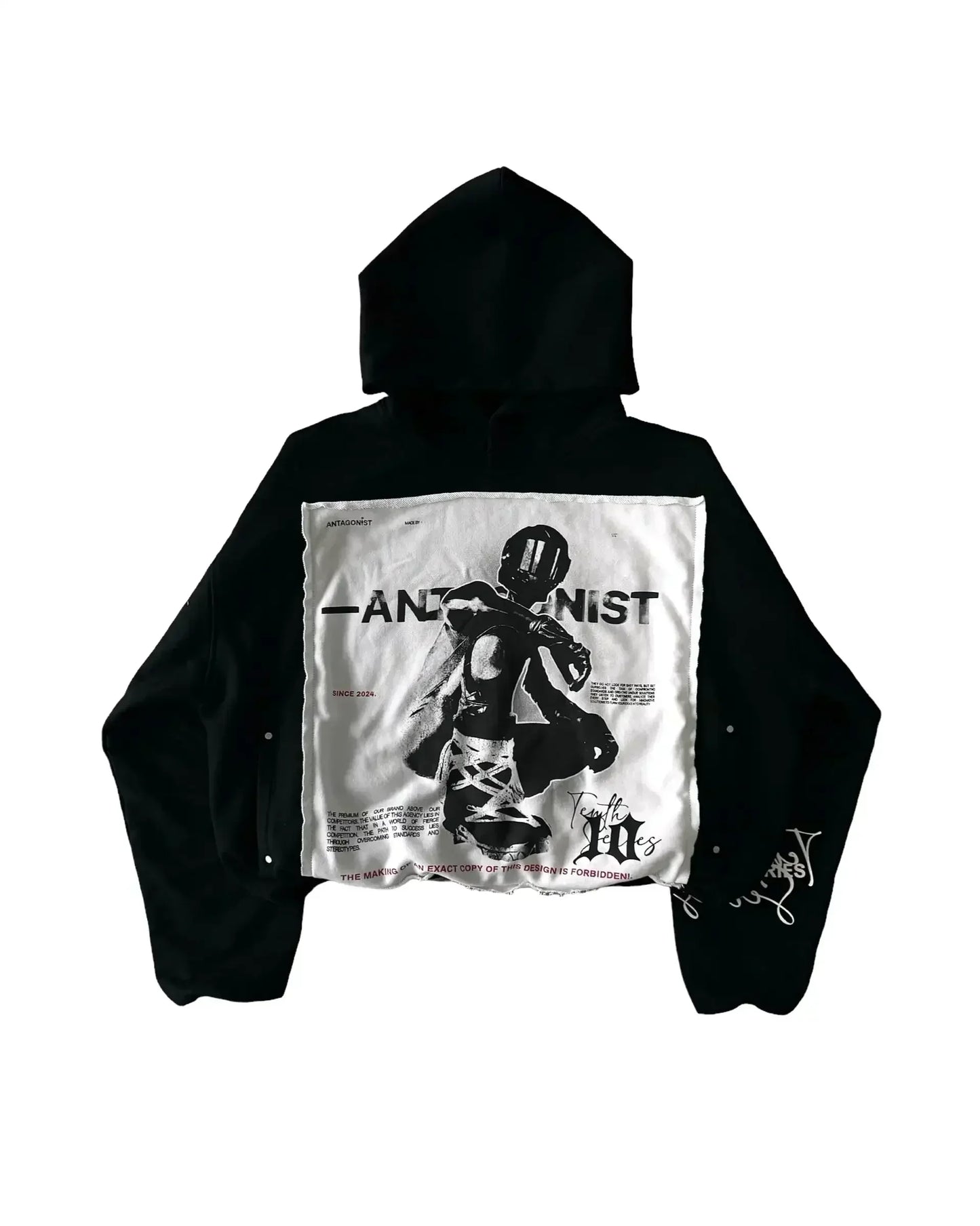 Black american retro zipper hoodies y2k with white hip hop cartoon graphic print on back for casual streetwear