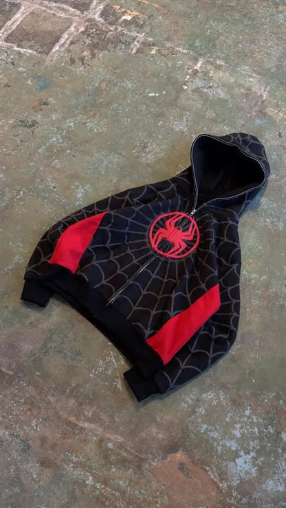 Black spider-man hoodie y2k mens with american spider pattern embroidery and red accents for womens gothic harajuku fashion