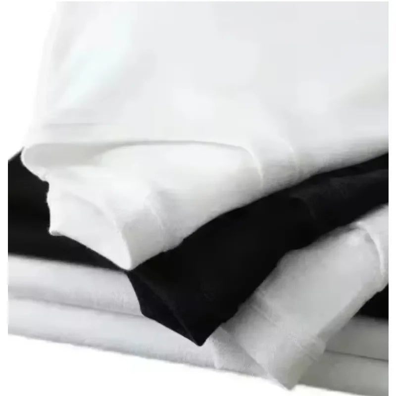 Stacked white and black cotton fabric sheets for american street hip hop retro crew neck couple summer t-shirt material