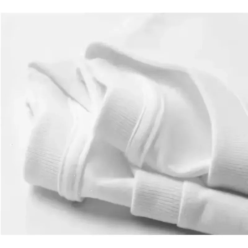 White knitted sweater with ribbed cuffs and neckline featuring american street hip hop retro style for crew neck couple wear