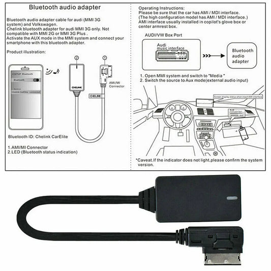 Black chelink carelite bluetooth audio cable adapter for audi mmi bluetooth music systems q7rs4 rs5 rs6 compatible