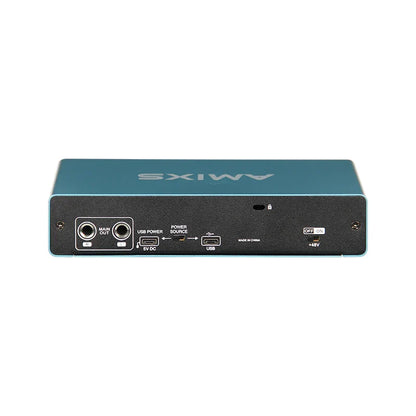 Teal amixs uc42 audio interface back panel with usb ports 3.5mm jacks power switch for recording computer free use