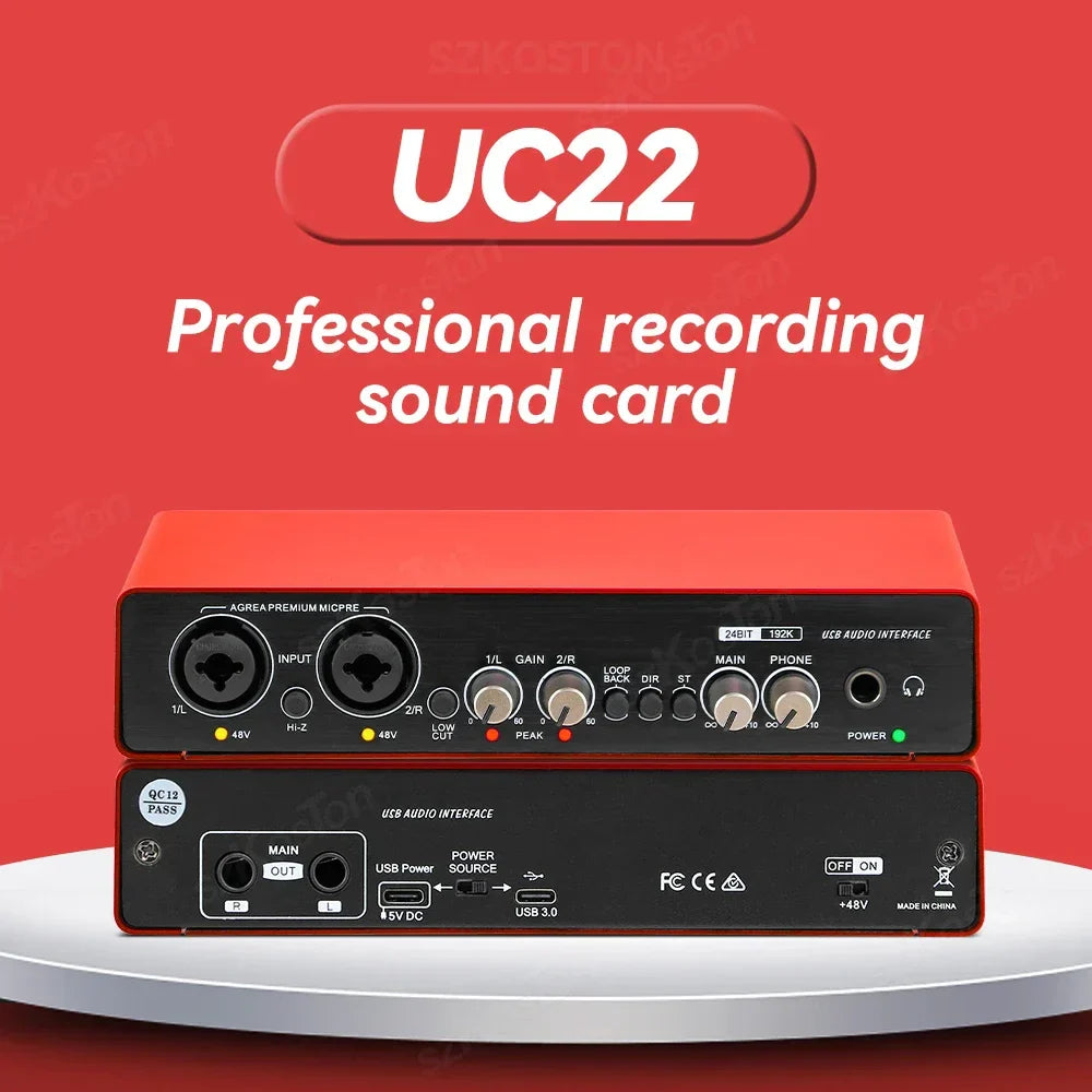 Red and black uc22 professional recording sound card with usb audio interface for amixsq22 audio interface pro audio equipment