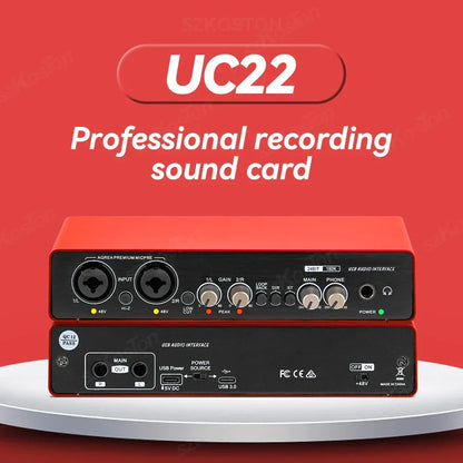 Red and black uc22 professional recording sound card with usb audio interface for amixsq22 audio interface pro audio equipment