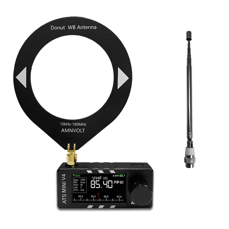 Black amnvolt v4b ats mini si4732 radio with digital display tuning dial black donut wb and telescopic antennas
