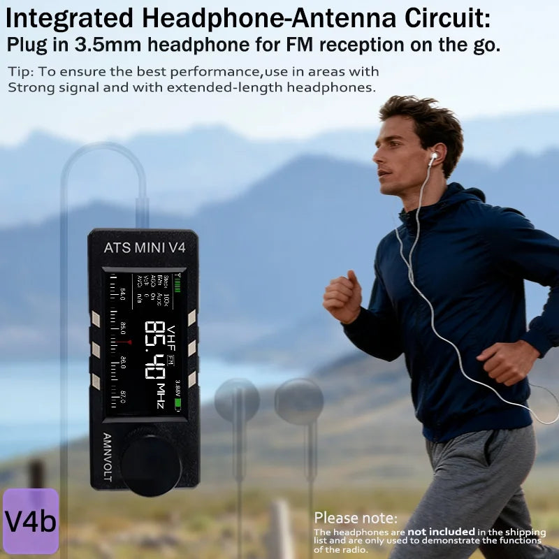 Black amnvolt v4b ats mini si4732 band dsp radio with integrated headphone antenna circuit and digital fm frequency display