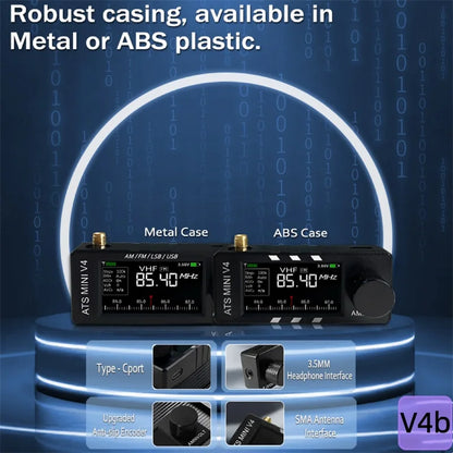 Black amnvolt v4b ats mini si4732 band dsp radio with metal casing digital display and 3.5mm wired headphone interface