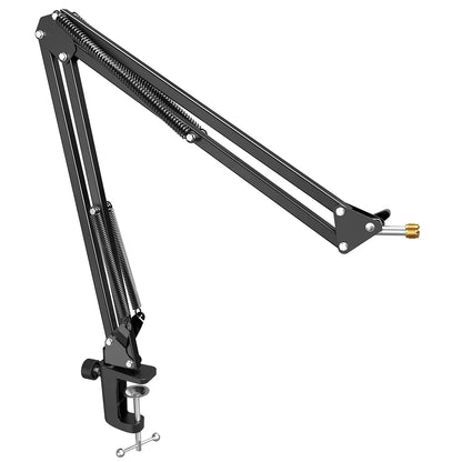 Black fifine metal microphone boom arm with spring-loaded joints and brass threaded end for sturdy universal mount podcast setup-cs1w white
