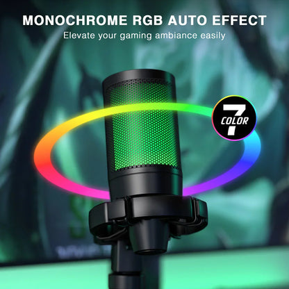 Black usb gaming microphone ampliGame by FIFINE with mesh grille rgb lighting and light-touch mute condenser for laptop streaming-A2