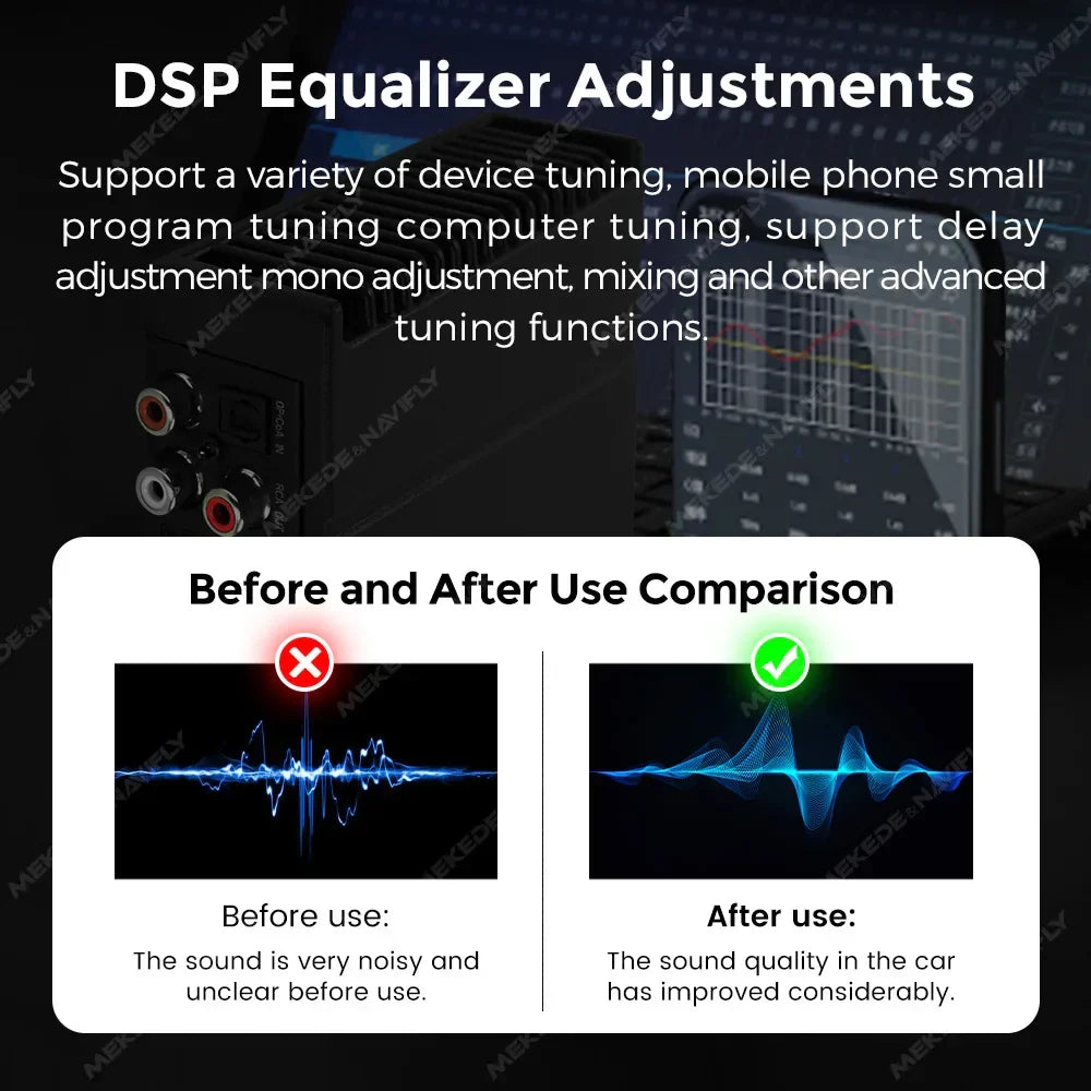 Android radio dsp audio processor with rca input jacks for sound effect tuning and power amplifier in original car use