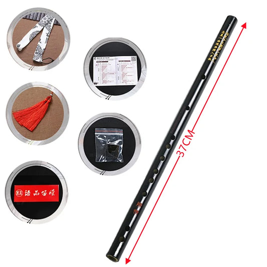 Black 37cm anime mo dao wei wuxian flute with gold lettering and finger holes chinese dizi transversal instrument
