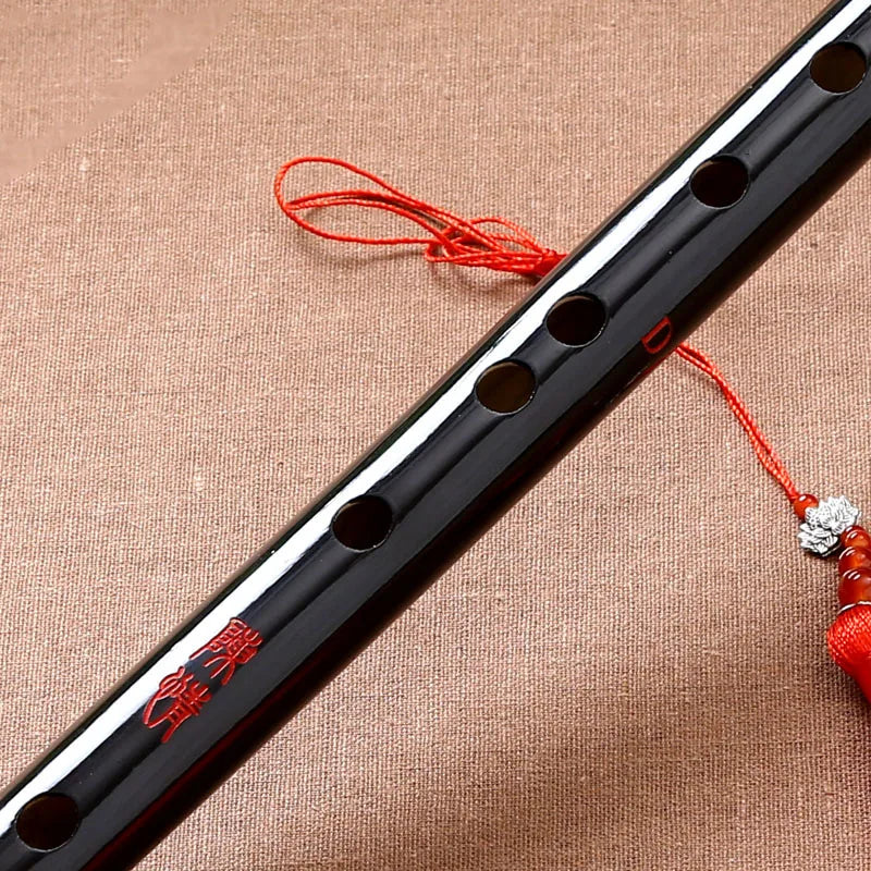 Black lacquered wei wuxian flute with red engraved characters and tassel anime mo dao chinese dizi transversal instrument